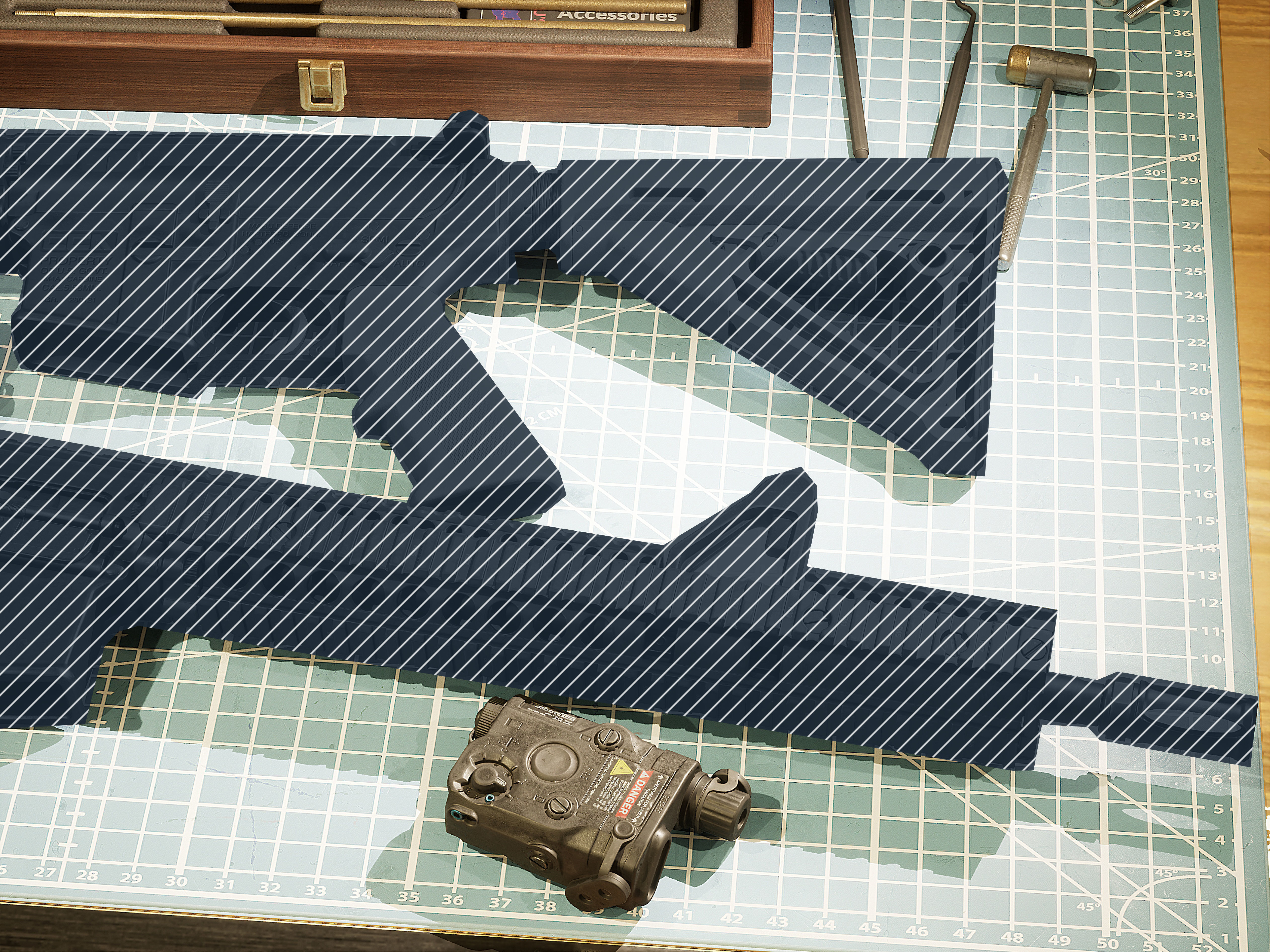 ANPEQ15 three military devices on cutting mat Low-poly 3D model_6