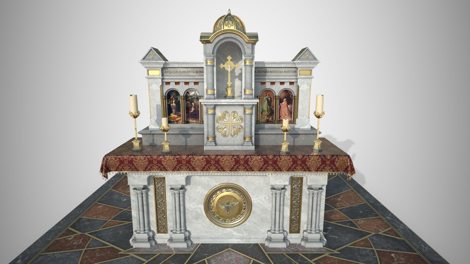 Altar shrine with Lord Jesus on the cross 3D model_6