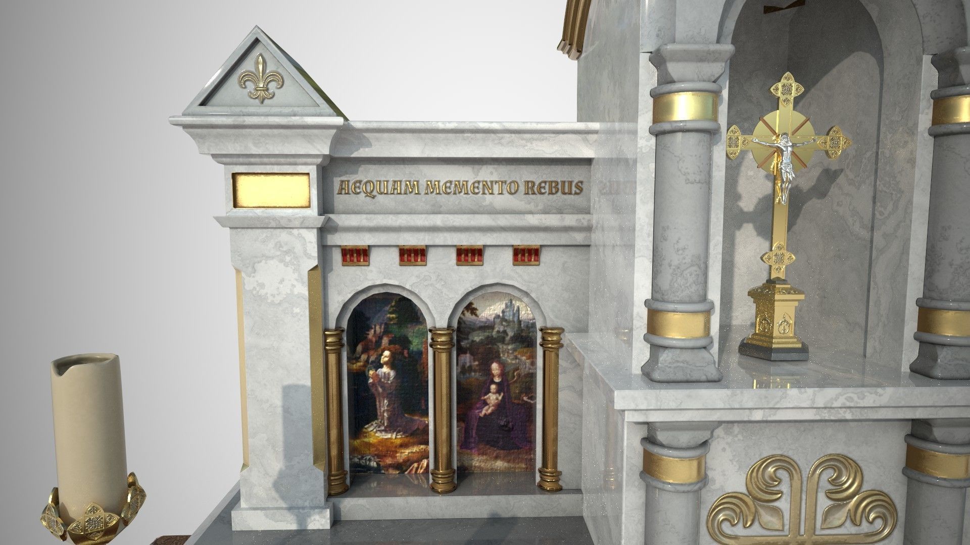Altar shrine with Lord Jesus on the cross 3D model_7