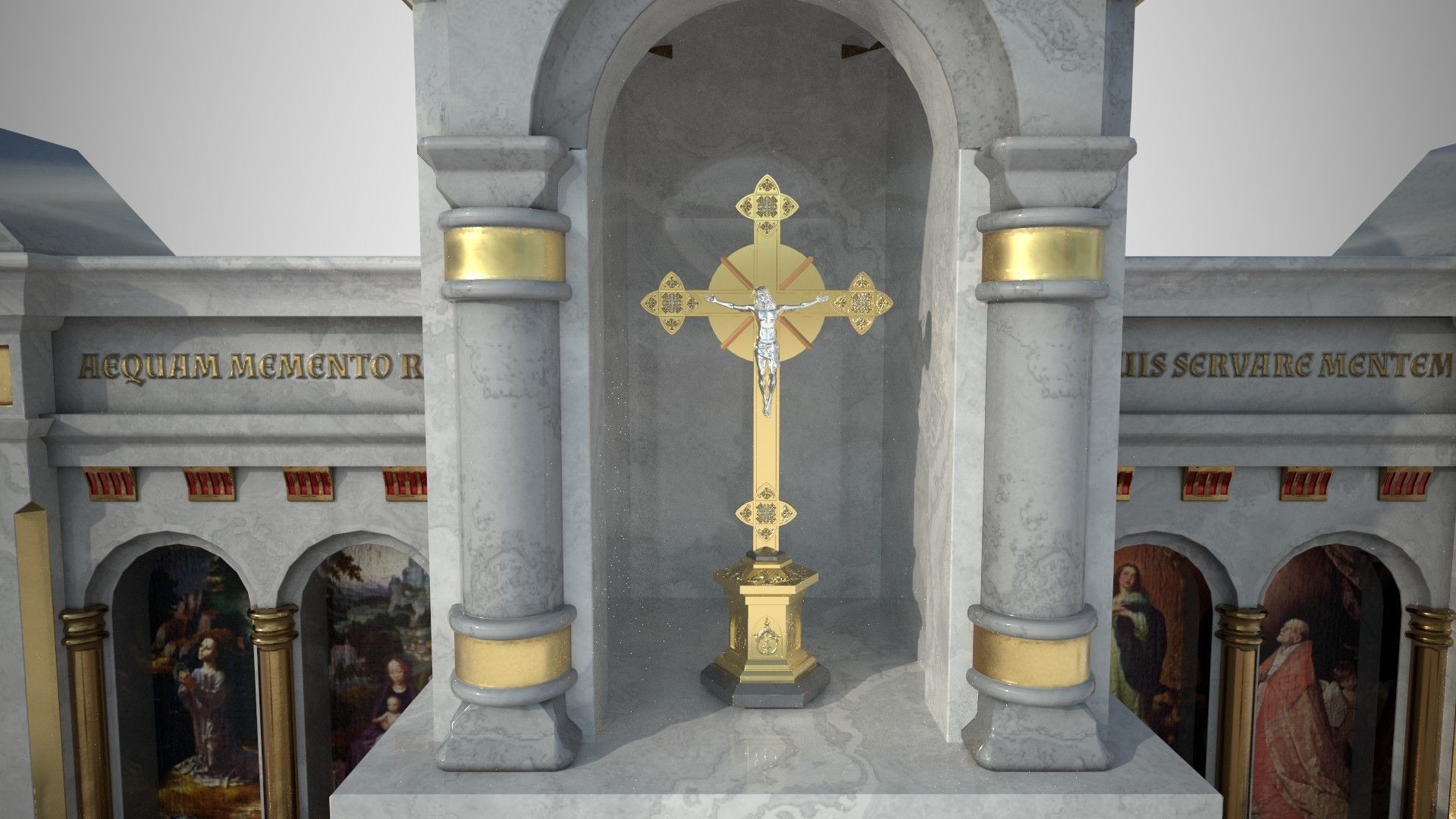 Altar shrine with Lord Jesus on the cross 3D model_9
