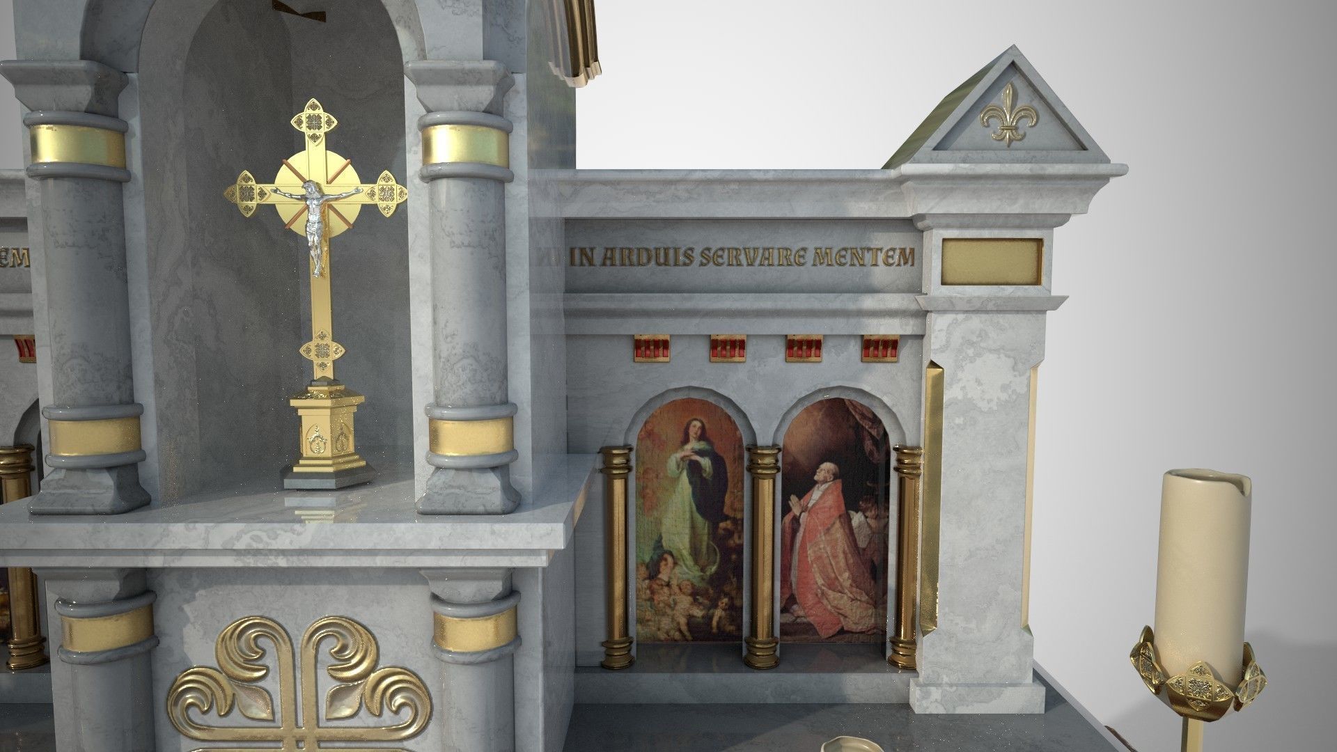 Altar shrine with Lord Jesus on the cross 3D model_8
