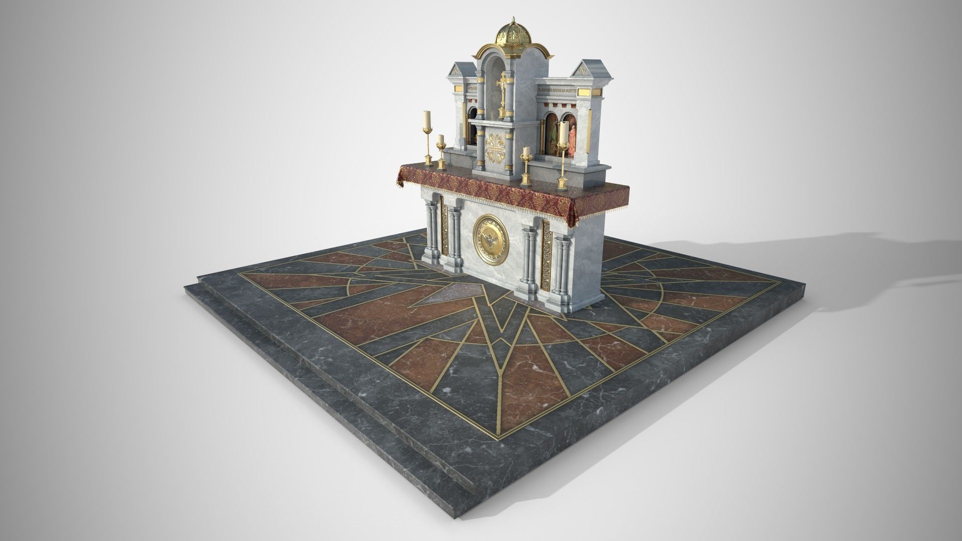 Altar shrine with Lord Jesus on the cross 3D model_1