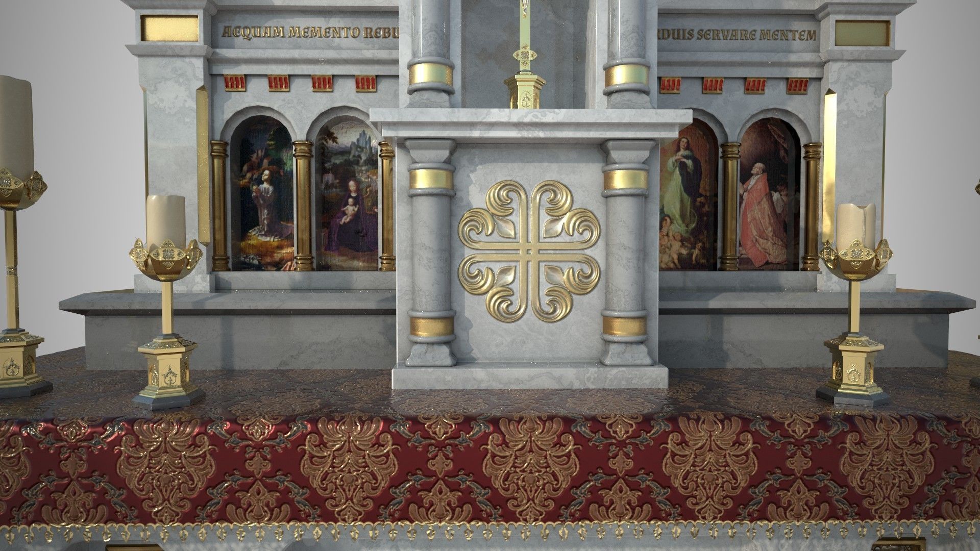 Altar shrine with Lord Jesus on the cross 3D model_10