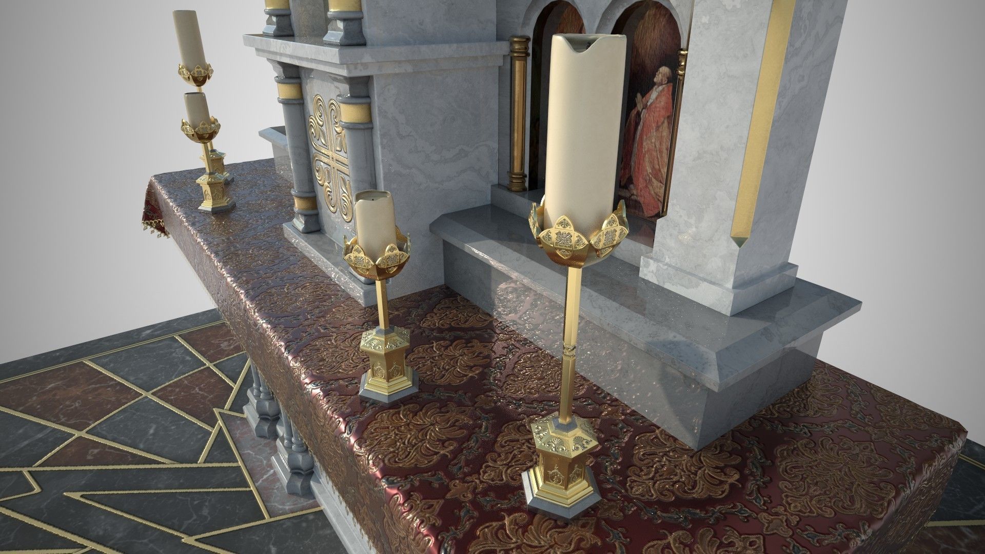 Altar shrine with Lord Jesus on the cross 3D model_12