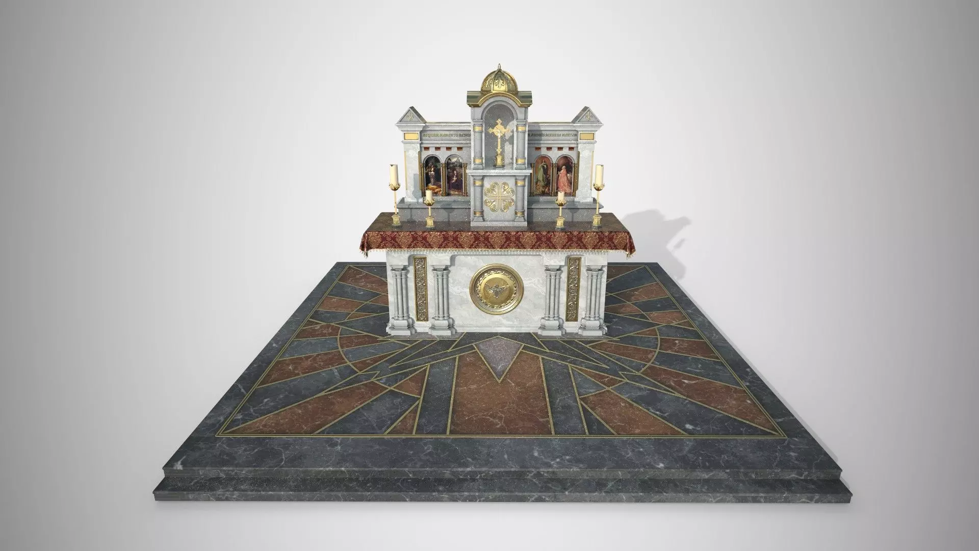 Altar shrine with Lord Jesus on the cross 3D model_0