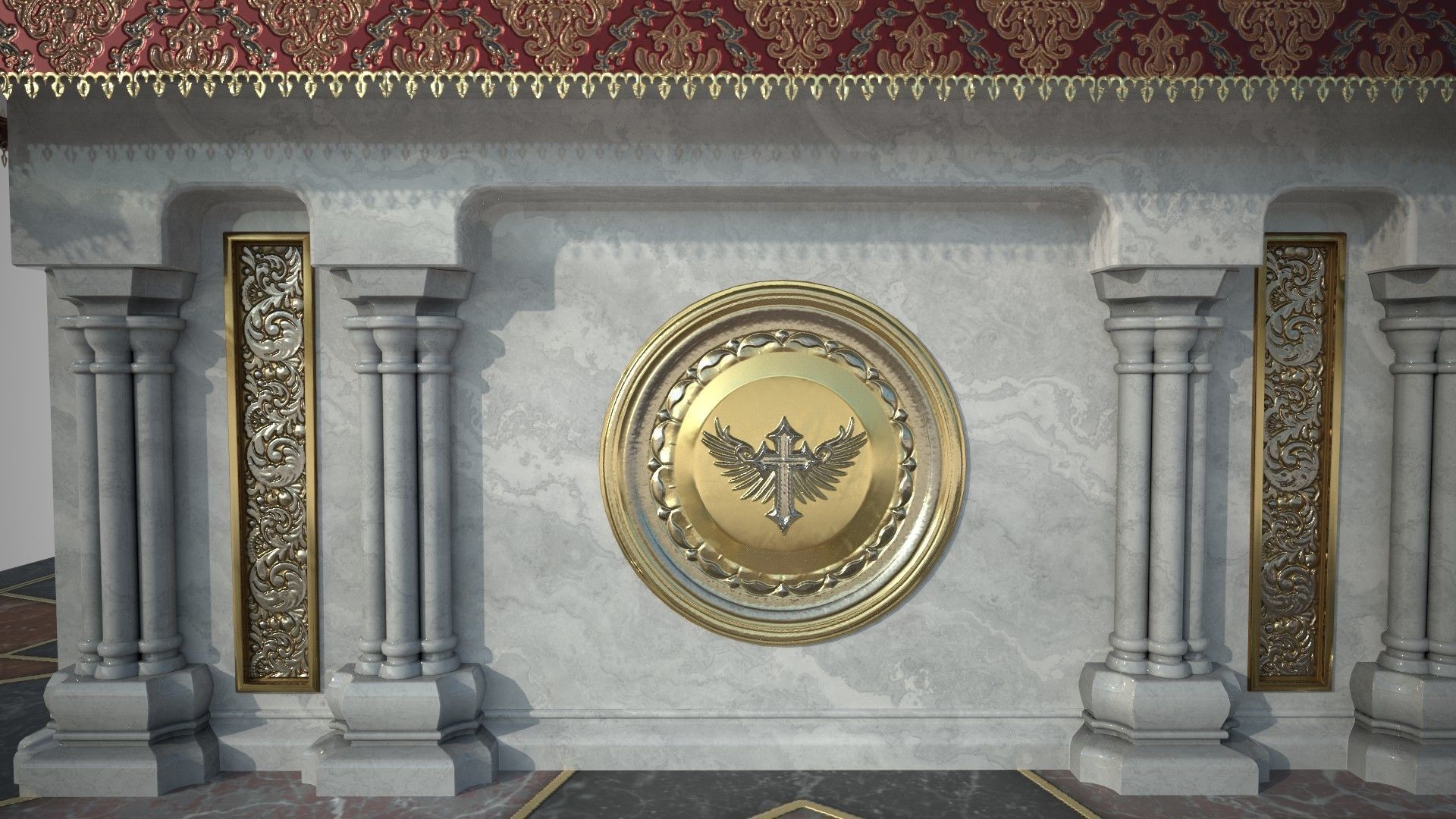 Altar shrine with Lord Jesus on the cross 3D model_11