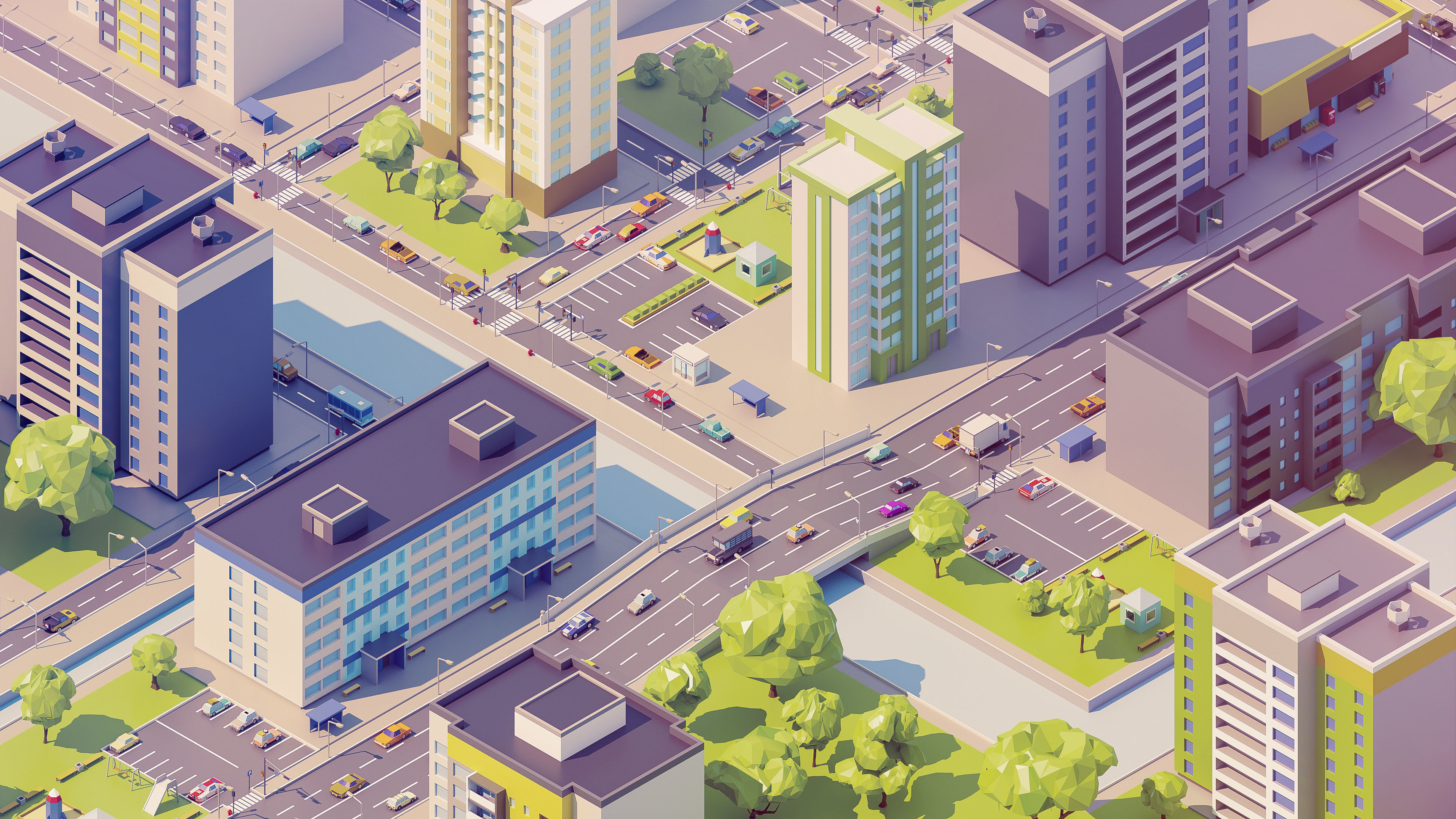 Eastern Europe City Low-poly 3D model_11