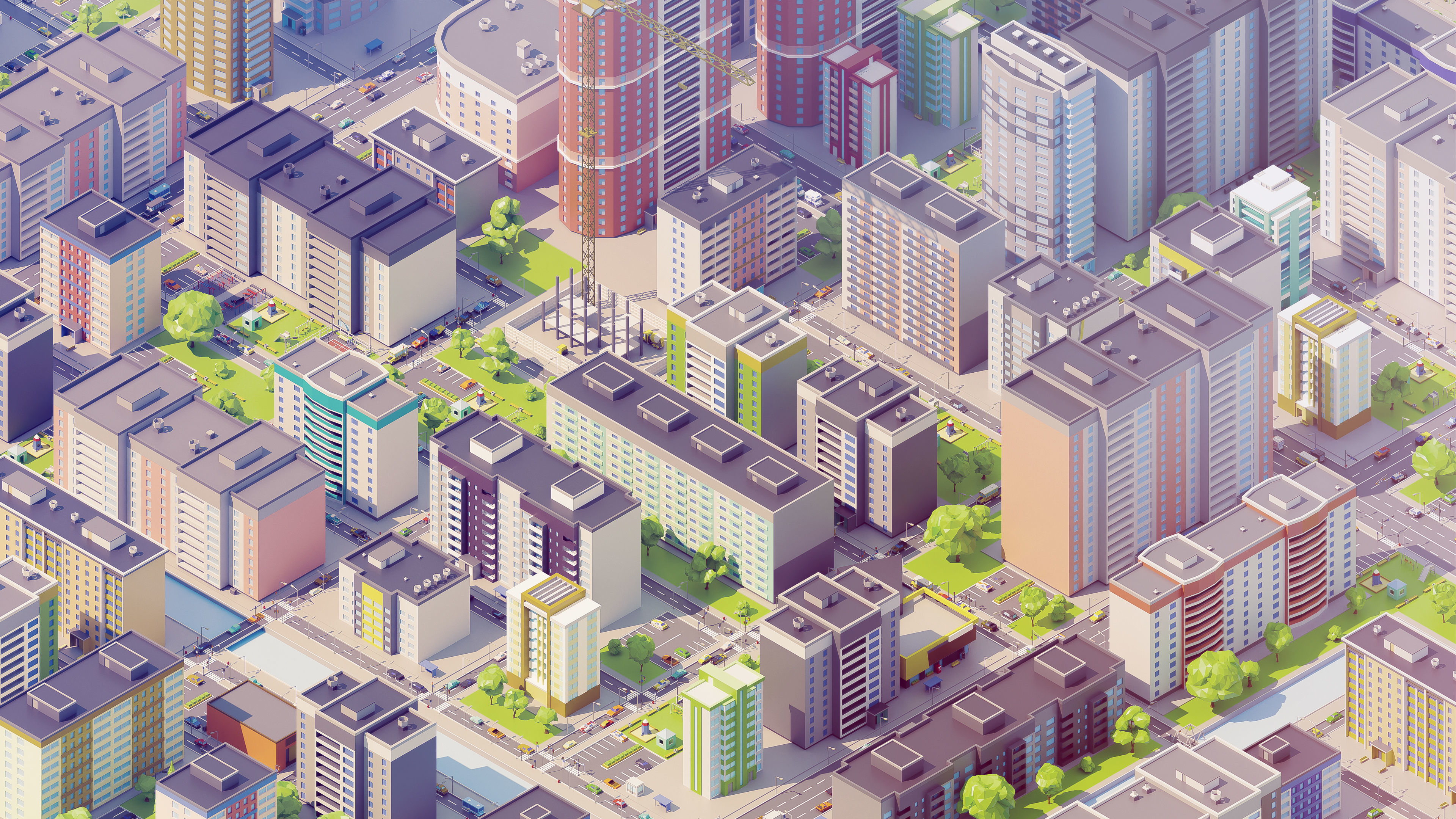 Eastern Europe City Low-poly 3D model_6