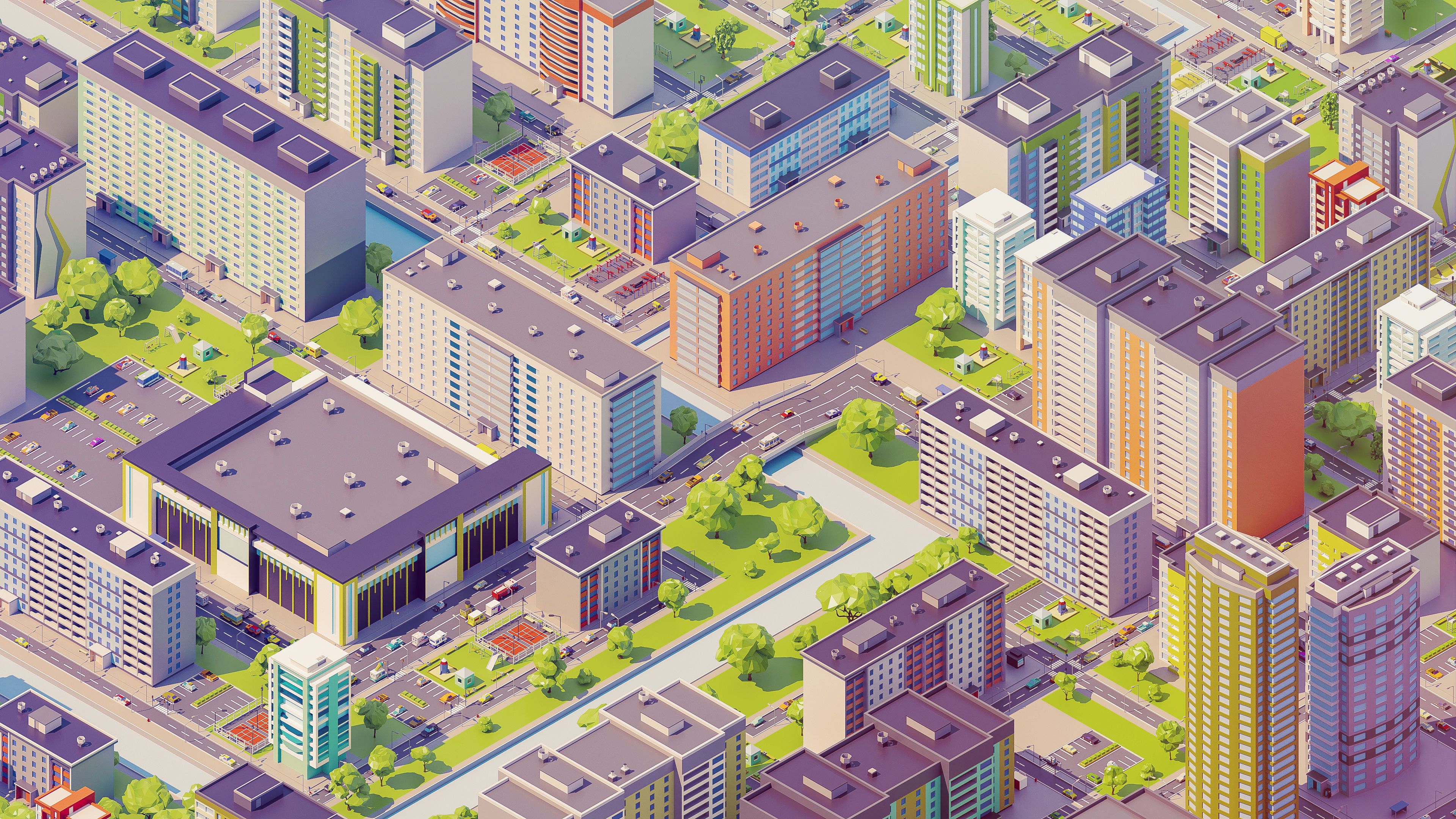 Eastern Europe City Low-poly 3D model_7