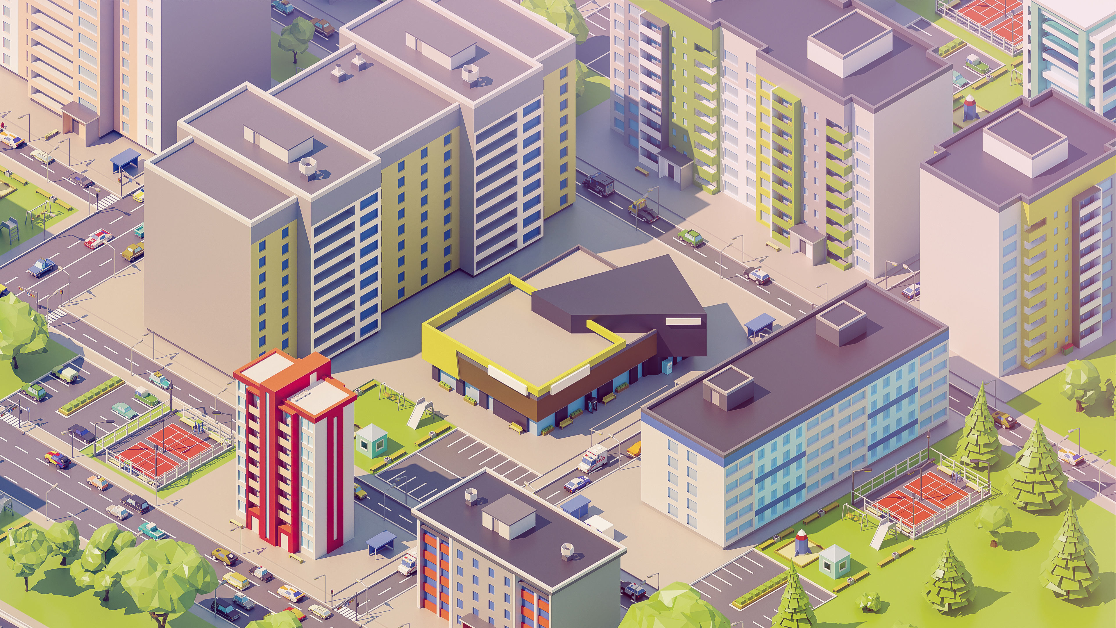 Eastern Europe City Low-poly 3D model_9