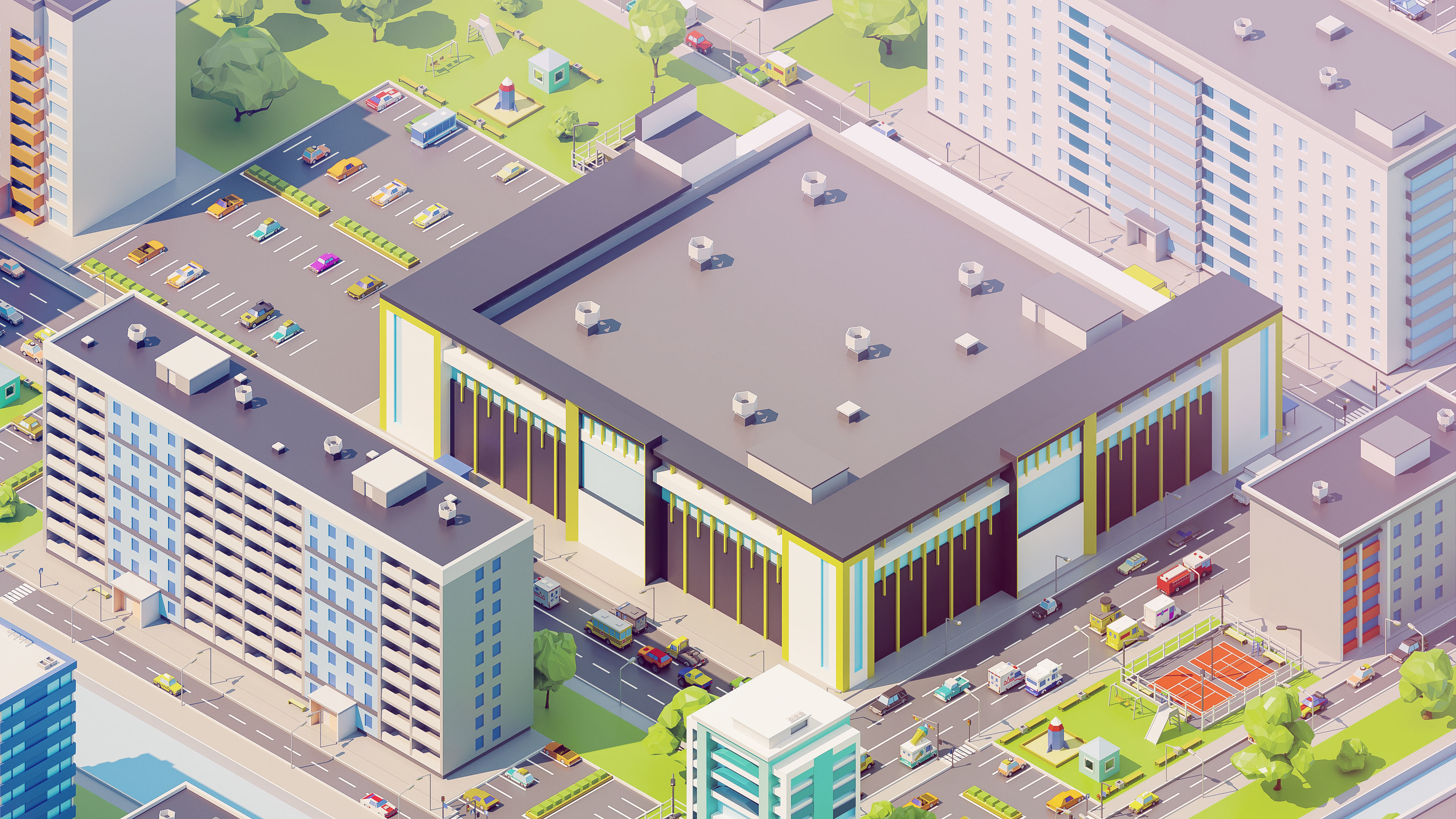 Eastern Europe City Low-poly 3D model_13