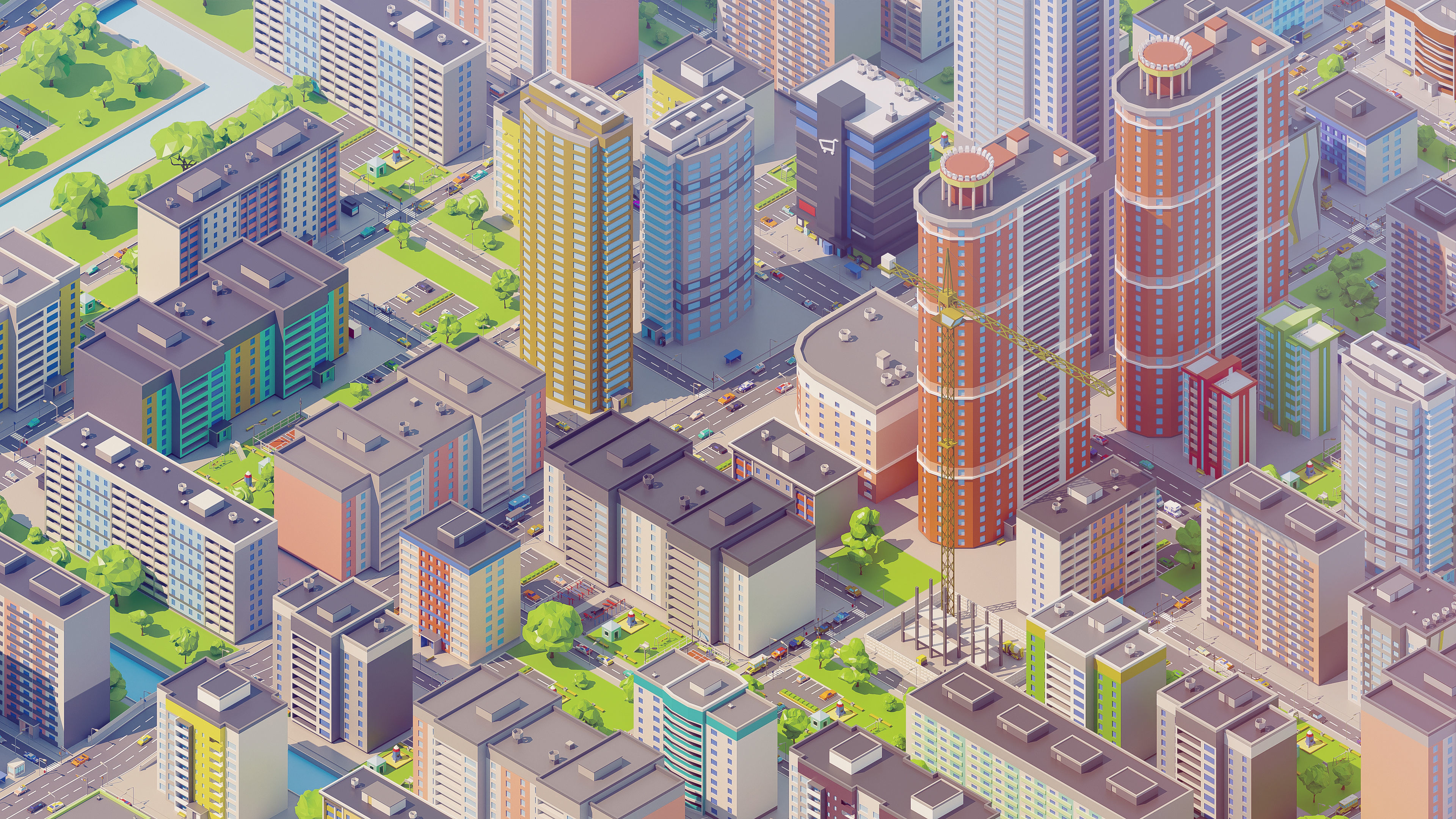 Eastern Europe City Low-poly 3D model_8