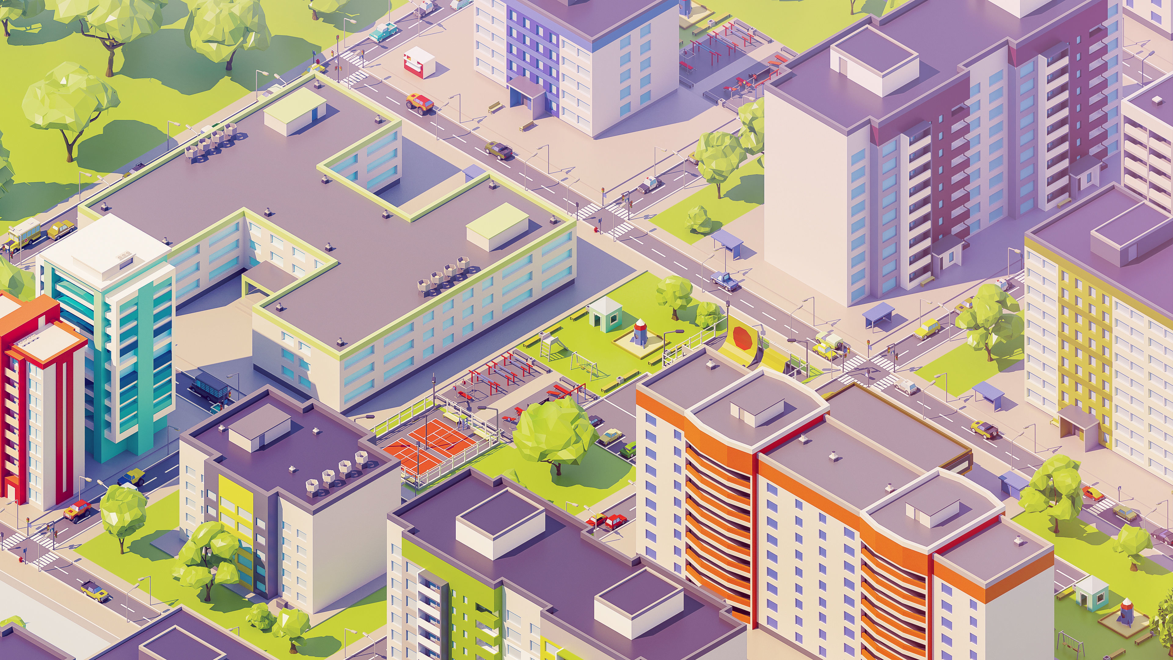 Eastern Europe City Low-poly 3D model_14