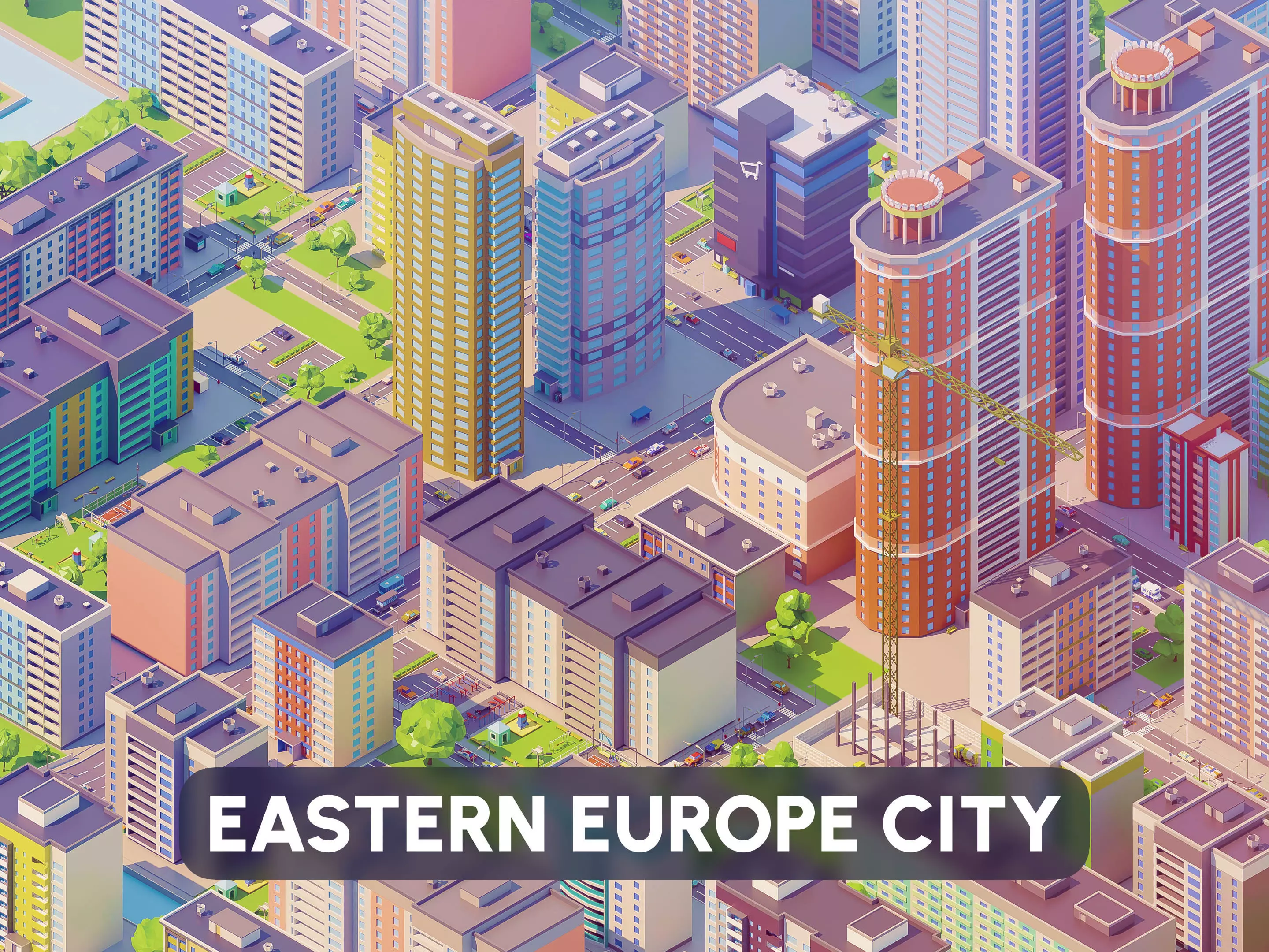 Eastern Europe City Low-poly 3D model_0