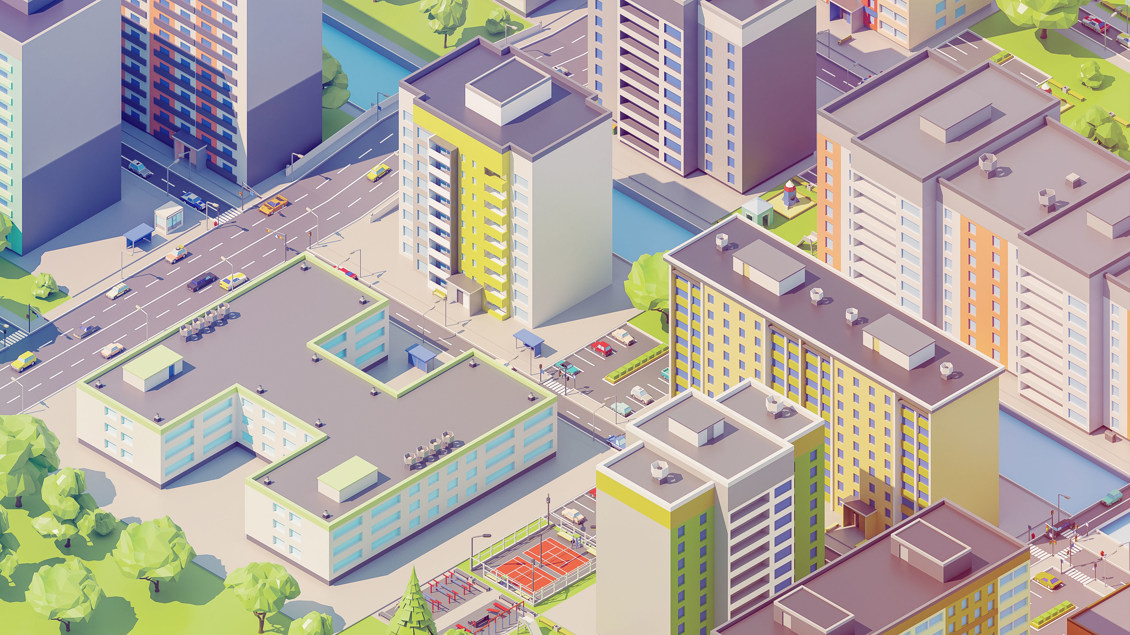 Eastern Europe City Low-poly 3D model_12