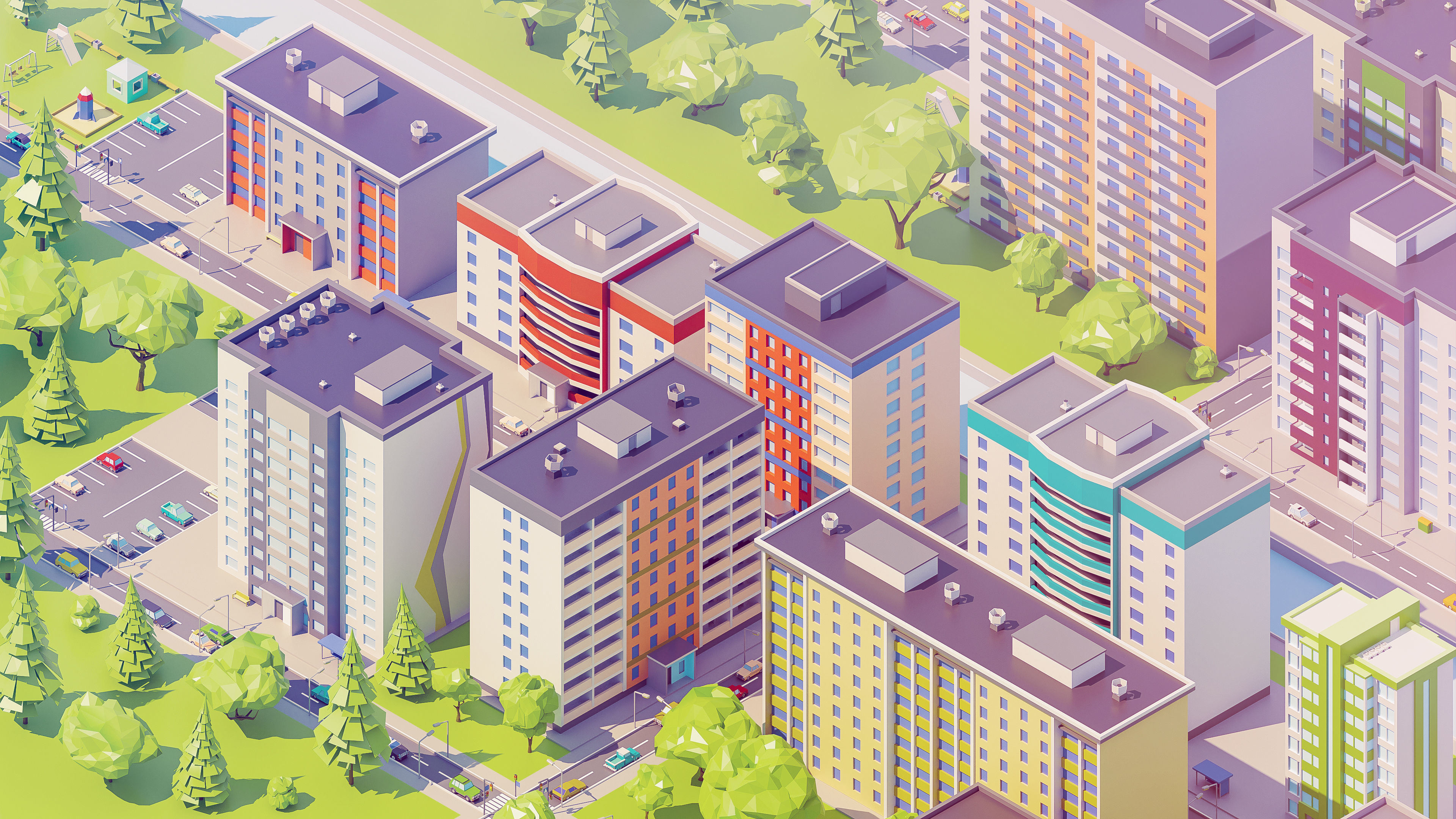 Eastern Europe City Low-poly 3D model_16