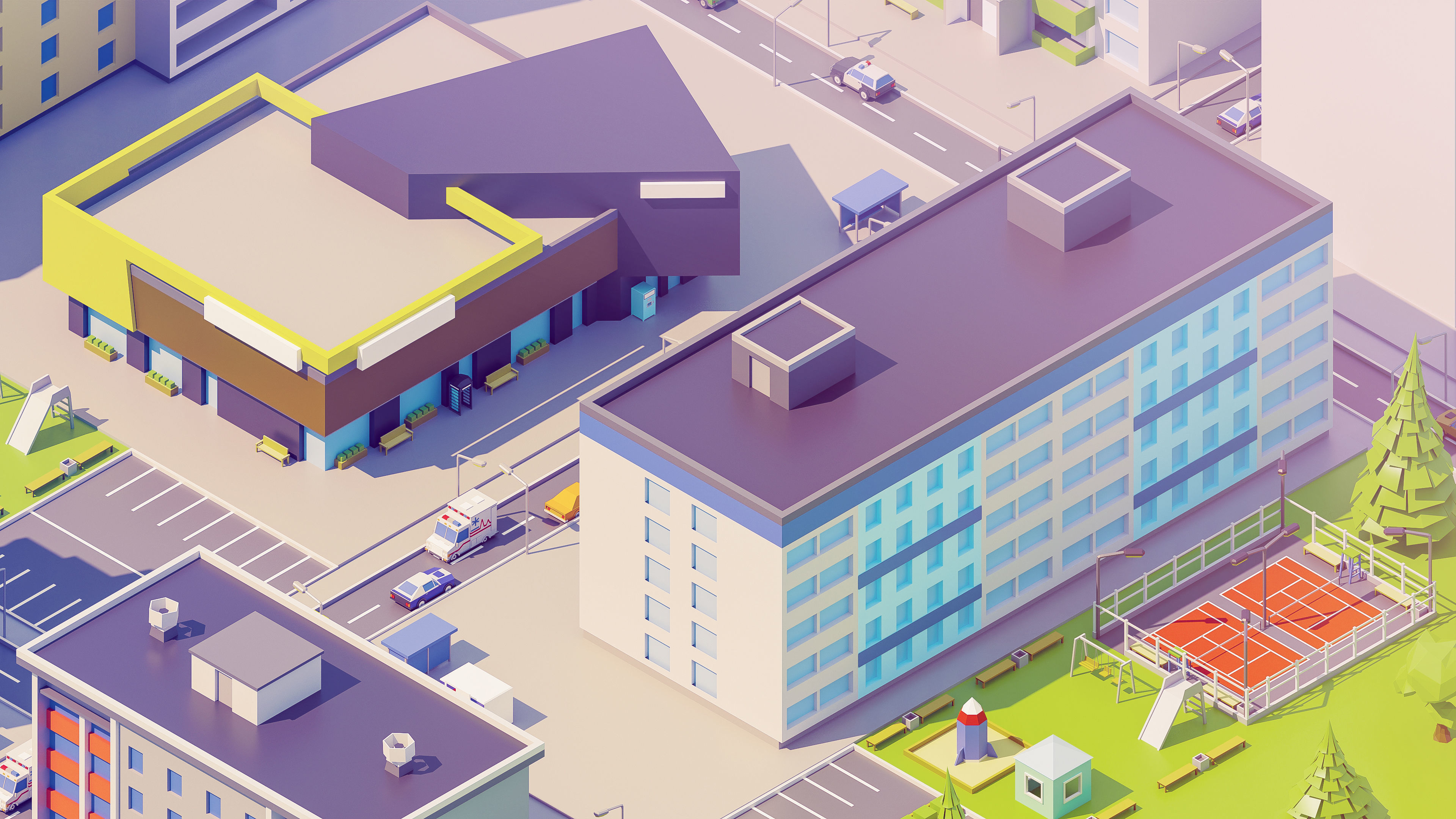 Eastern Europe City Low-poly 3D model_17