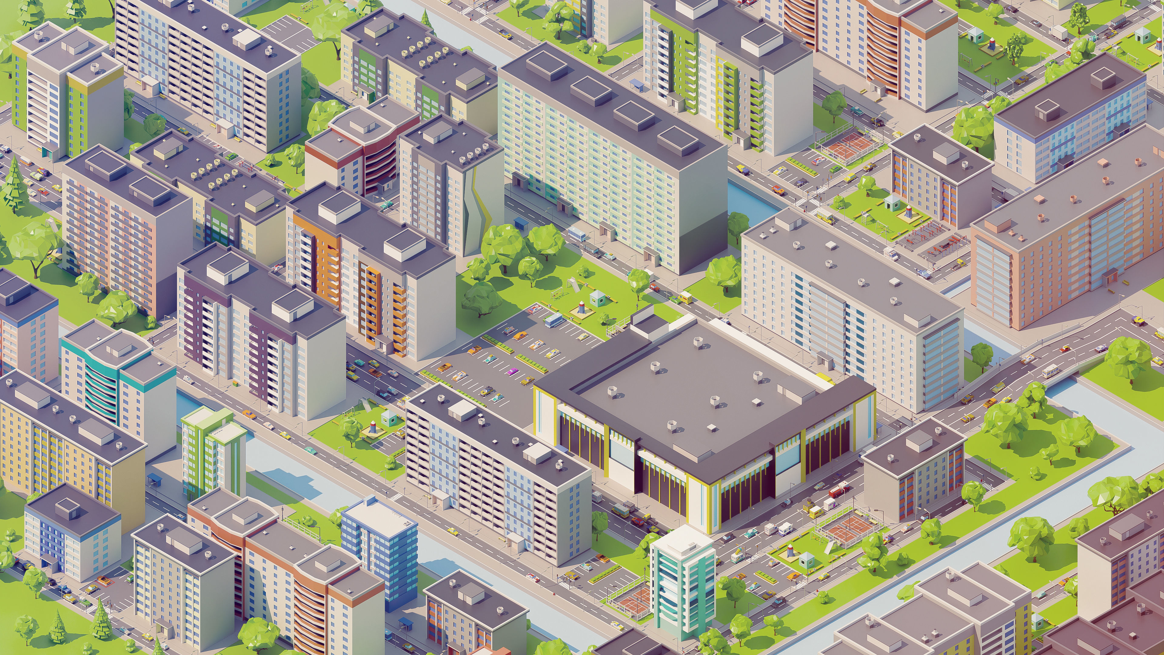 Eastern Europe City Low-poly 3D model_2