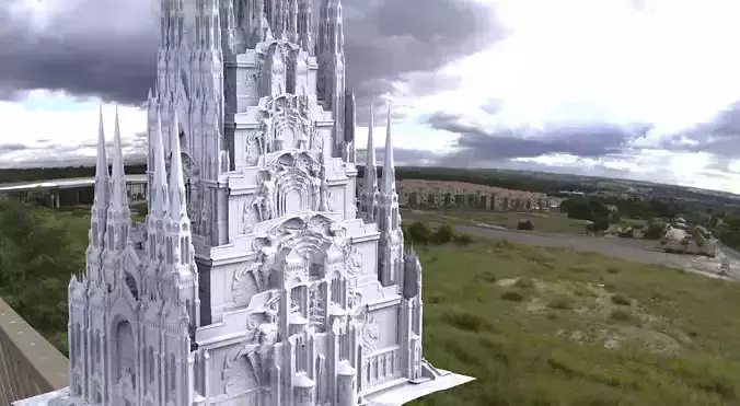 Steampunk palace  cathedral tower grand 3D model 3D model