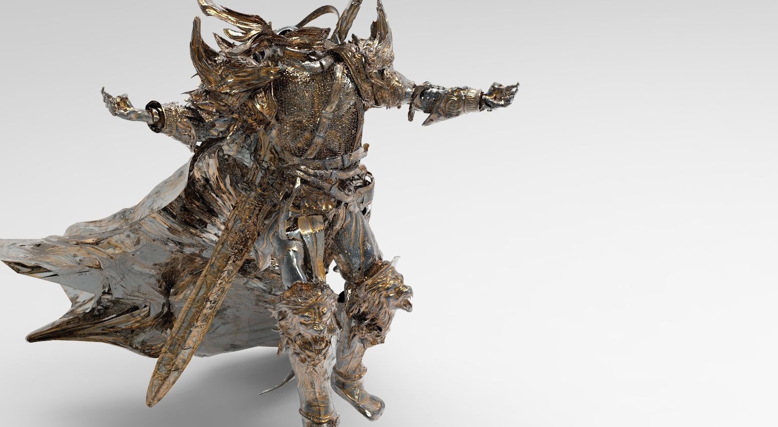 Headless wizard armor set with sword 3D model_1