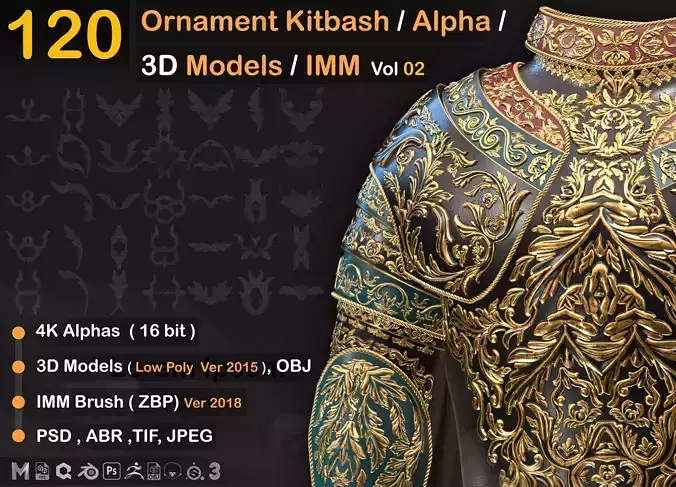 120  Ornament Kitbash - Alpha -3D Models - IMM  vol 02 Low-poly 3D model