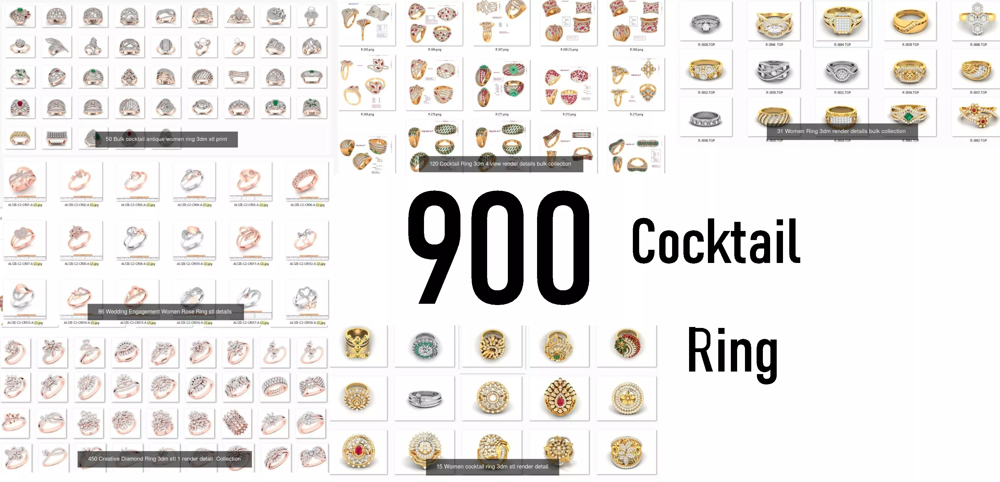900 Cocktail High Jewelry Rings 3D Model Collection_0