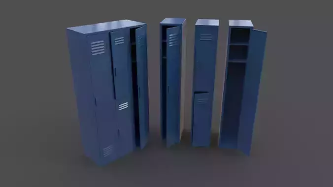 PBR School Gym Locker 04 - Blue Dark Low-poly 3D model