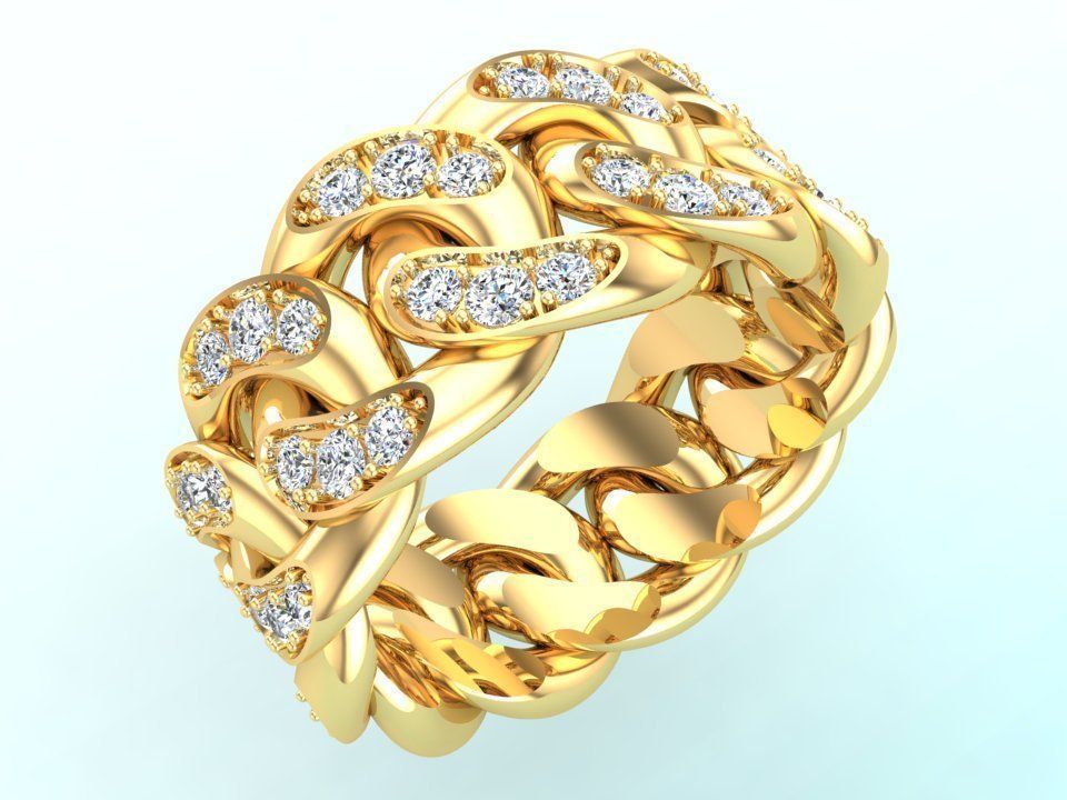 Chain ring - Miami Cuban ring - Link ring - Size 10 3D print model_1
