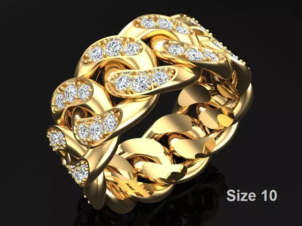 Chain ring - Miami Cuban ring - Link ring - Size 10 3D print model_0