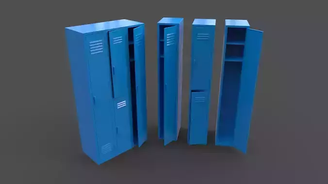PBR School Gym Locker 04 - Blue Light Low-poly 3D model
