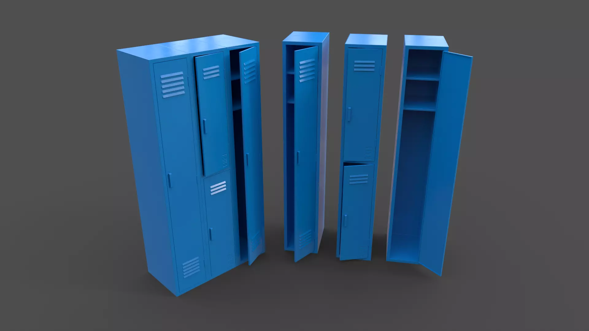 PBR School Gym Locker 04 - Blue Light Low-poly 3D model_0