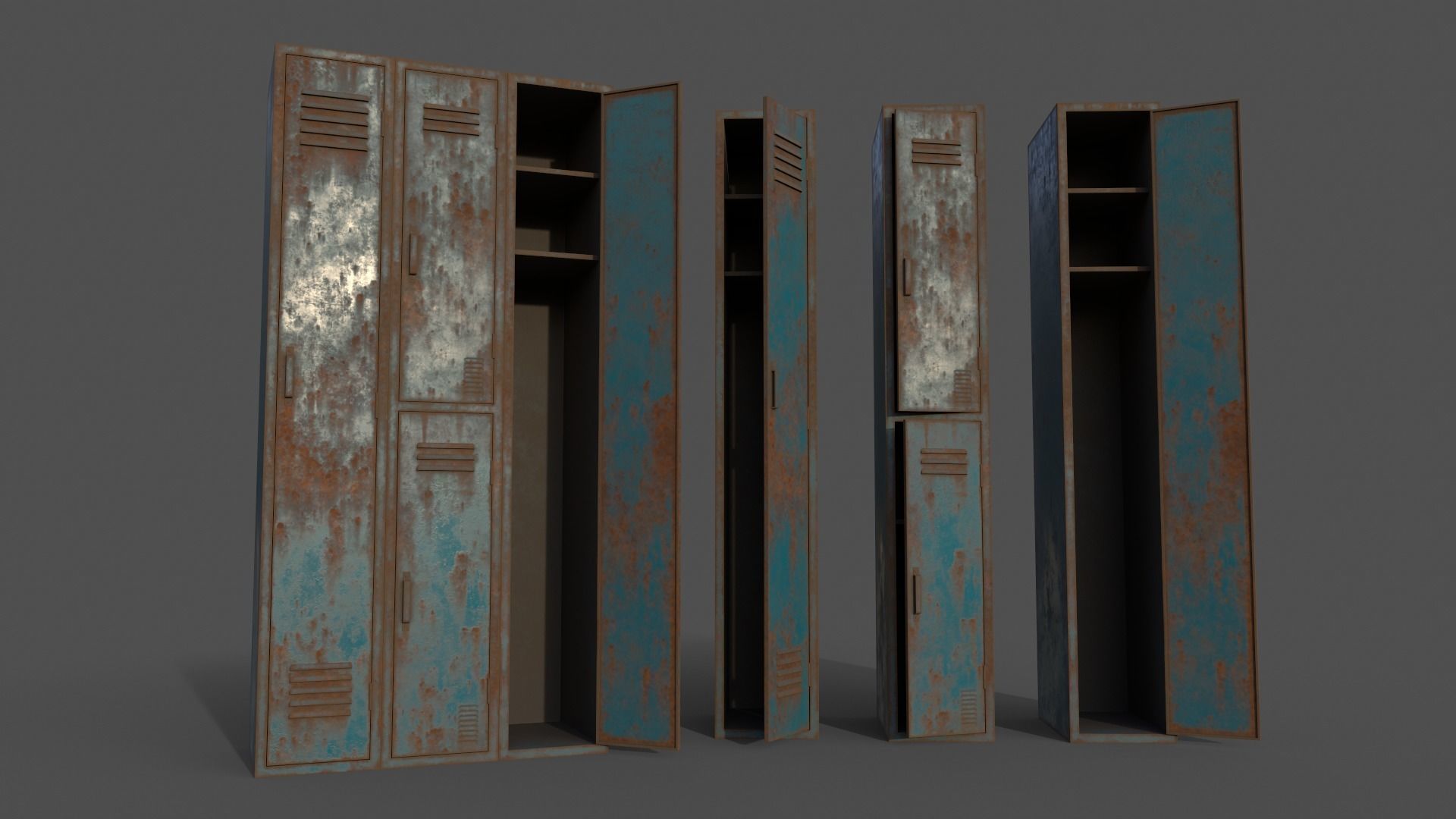 PBR School Gym Locker 04 - Blue Sea Low-poly 3D model_7