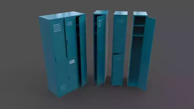 PBR School Gym Locker 04 - Blue Sea Low-poly 3D model
