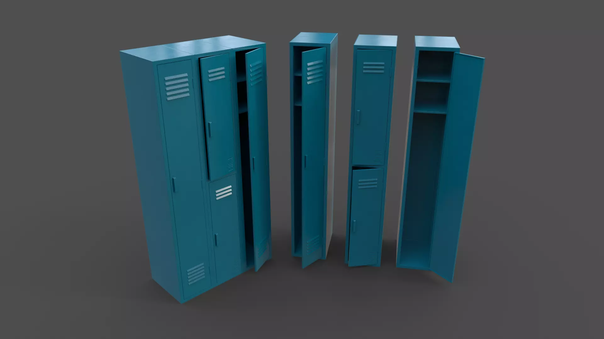 PBR School Gym Locker 04 - Blue Sea Low-poly 3D model_0