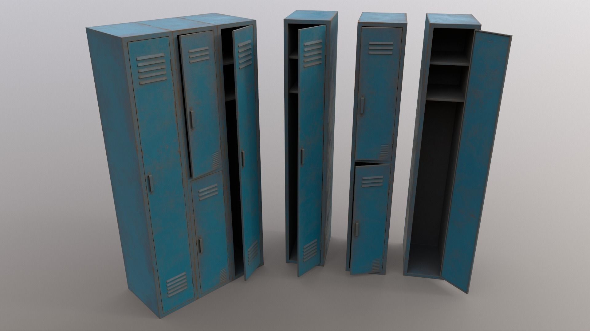 PBR School Gym Locker 04 - Blue Sea Low-poly 3D model_9