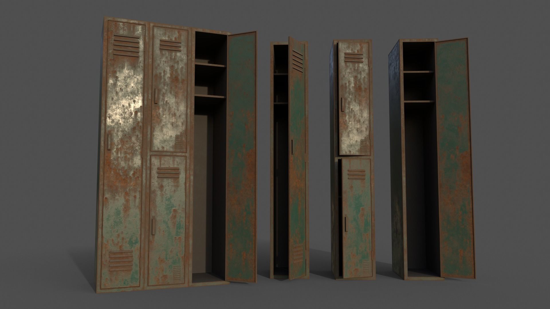 PBR School Gym Locker 04 - Green Dark Low-poly 3D model_7
