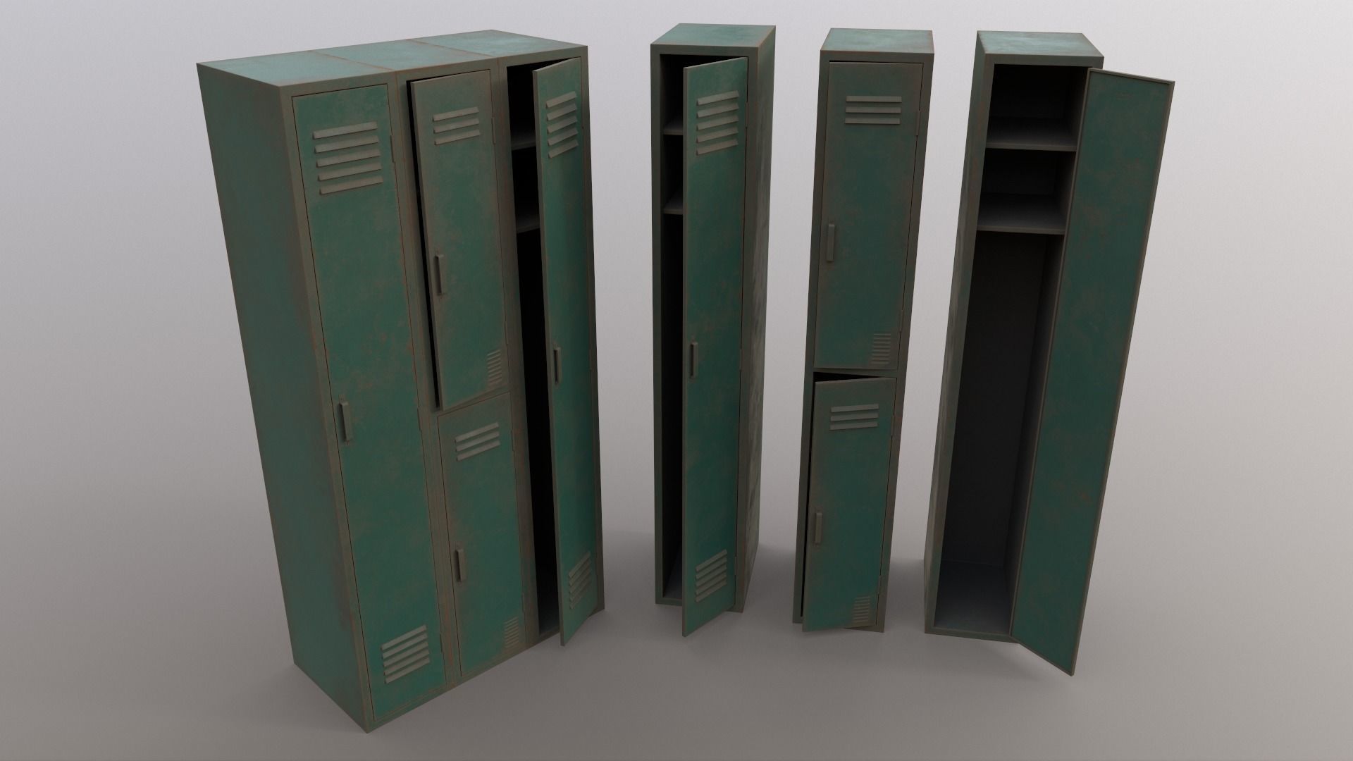 PBR School Gym Locker 04 - Green Dark Low-poly 3D model_9