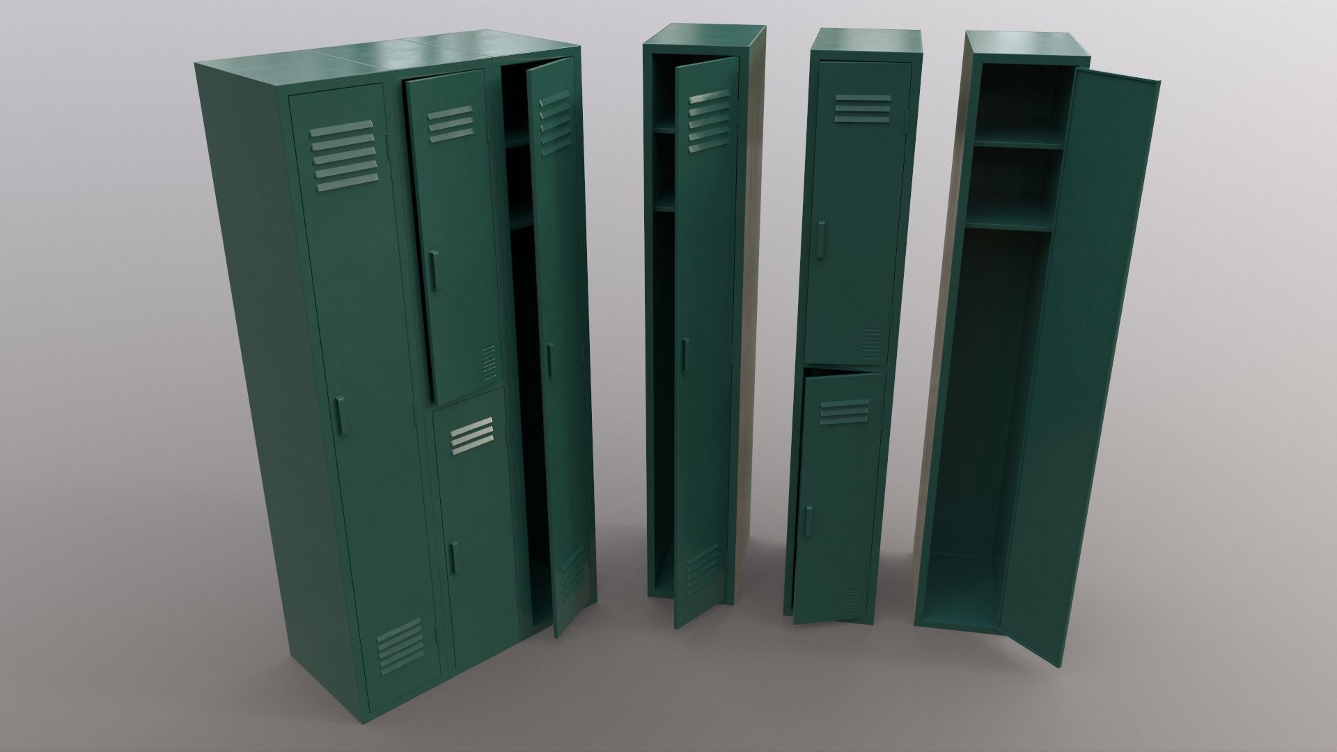 PBR School Gym Locker 04 - Green Dark Low-poly 3D model_8