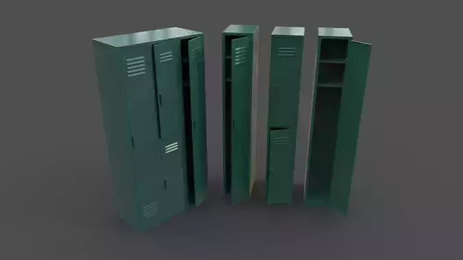 PBR School Gym Locker 04 - Green Dark Low-poly 3D model