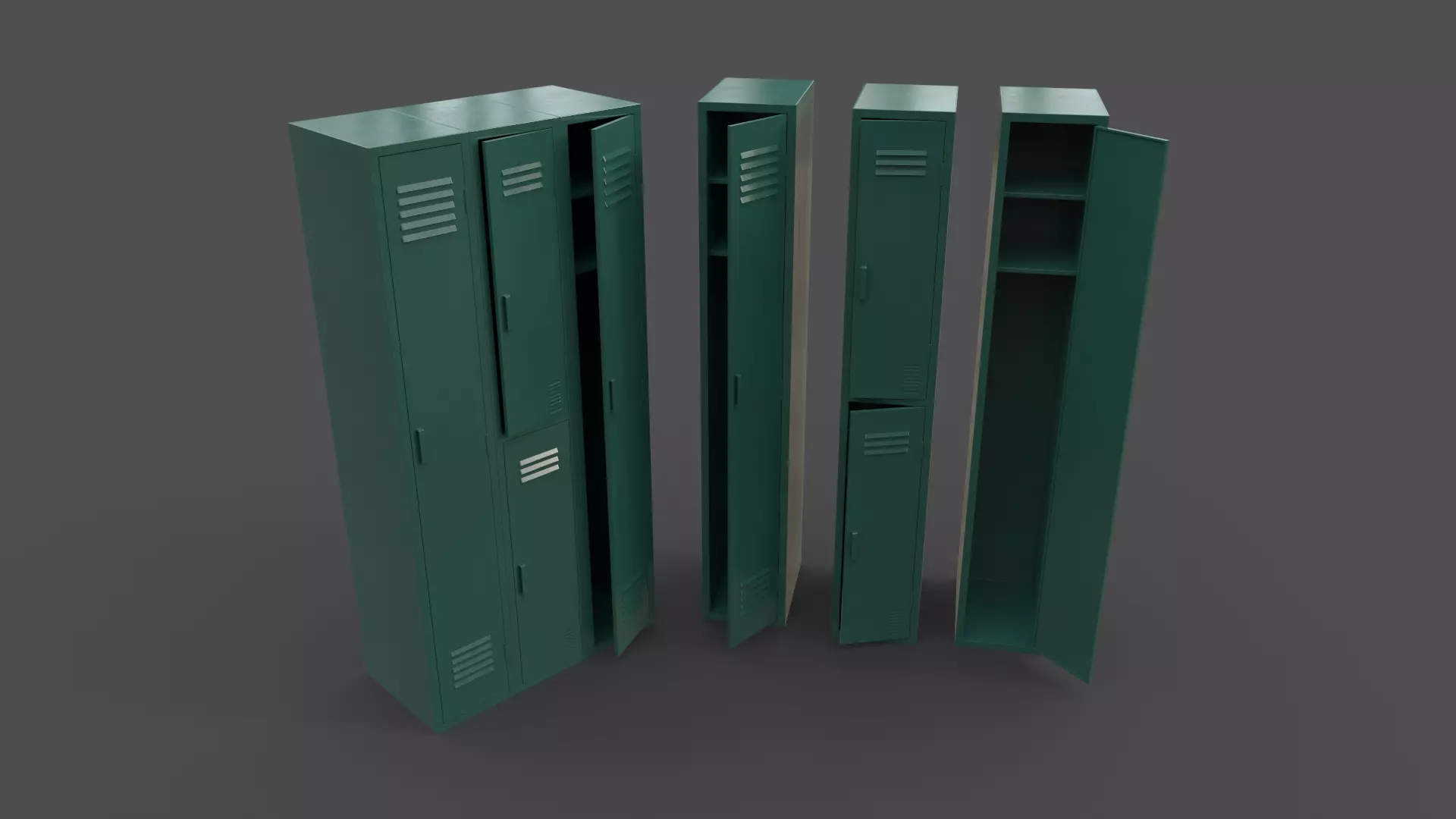 PBR School Gym Locker 04 - Green Dark Low-poly 3D model_0