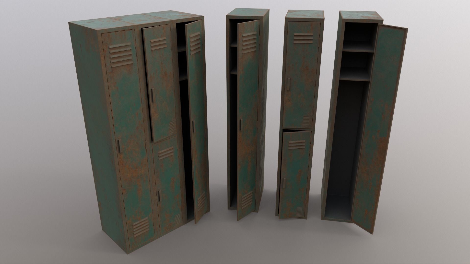 PBR School Gym Locker 04 - Green Dark Low-poly 3D model_10