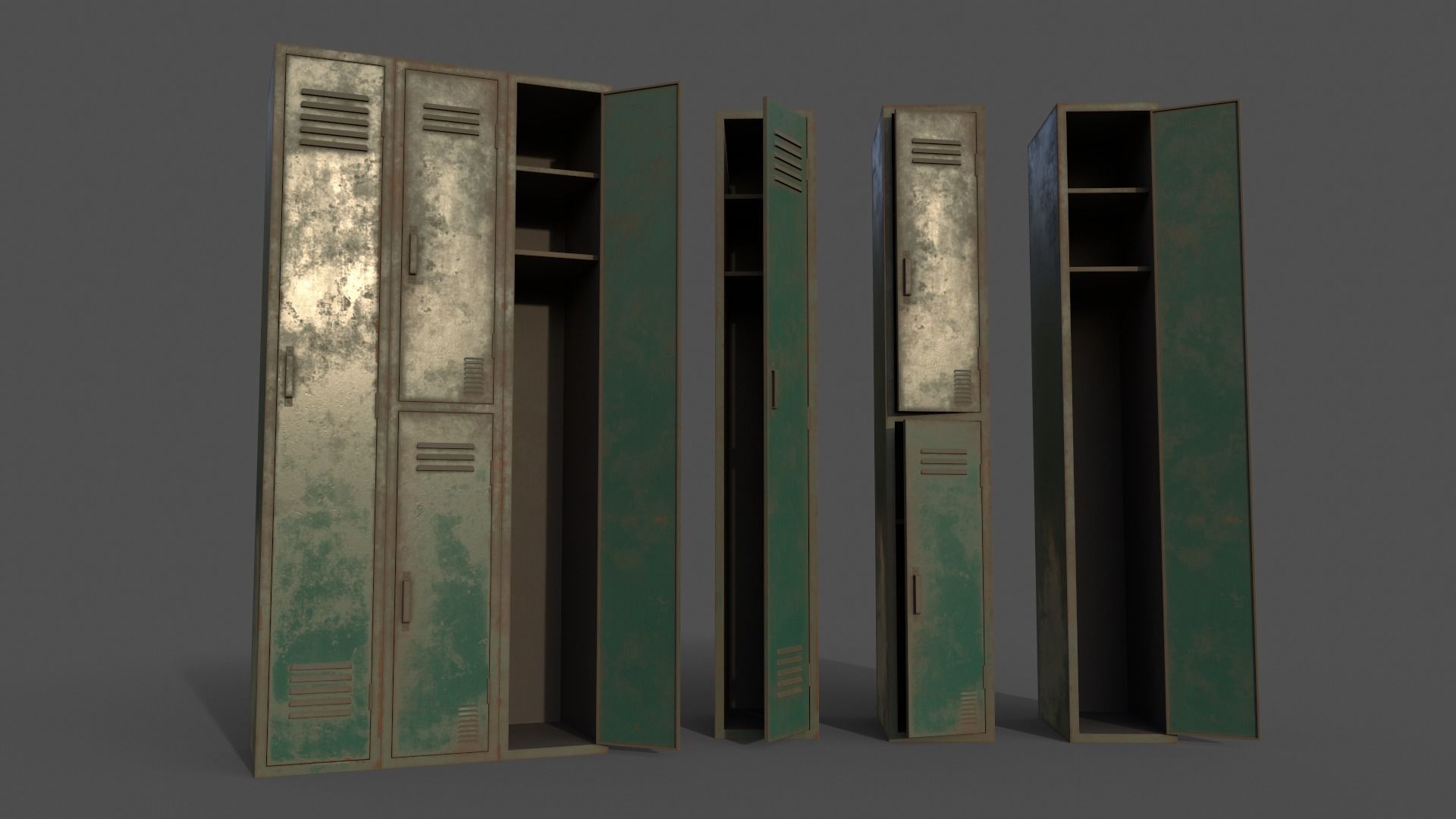 PBR School Gym Locker 04 - Green Dark Low-poly 3D model_6