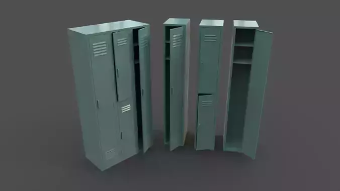 PBR School Gym Locker 04 - Green Light Low-poly 3D model
