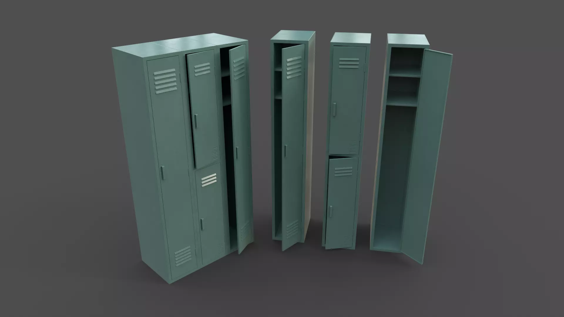 PBR School Gym Locker 04 - Green Light Low-poly 3D model_0
