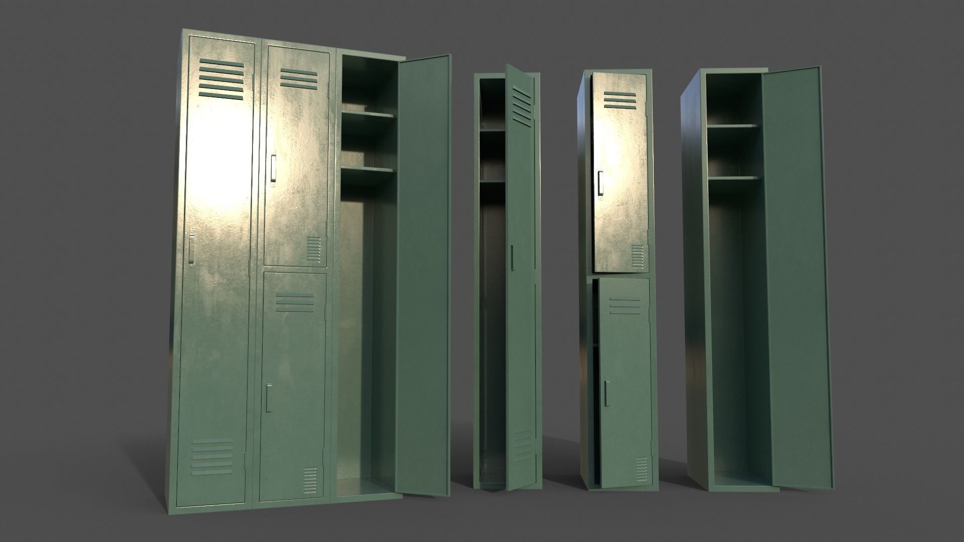 PBR School Gym Locker 04 - Green Light Low-poly 3D model_5