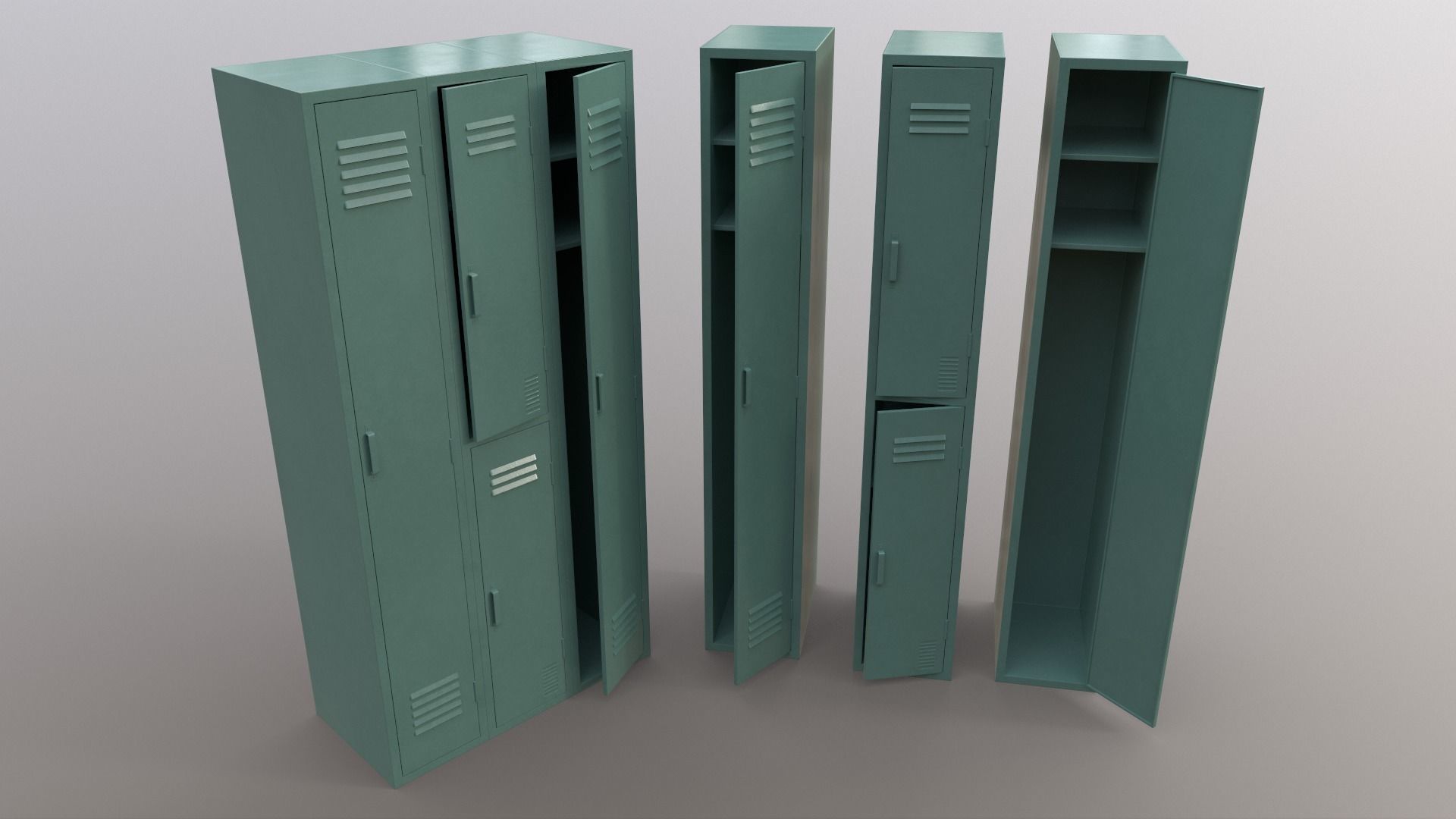 PBR School Gym Locker 04 - Green Light Low-poly 3D model_8