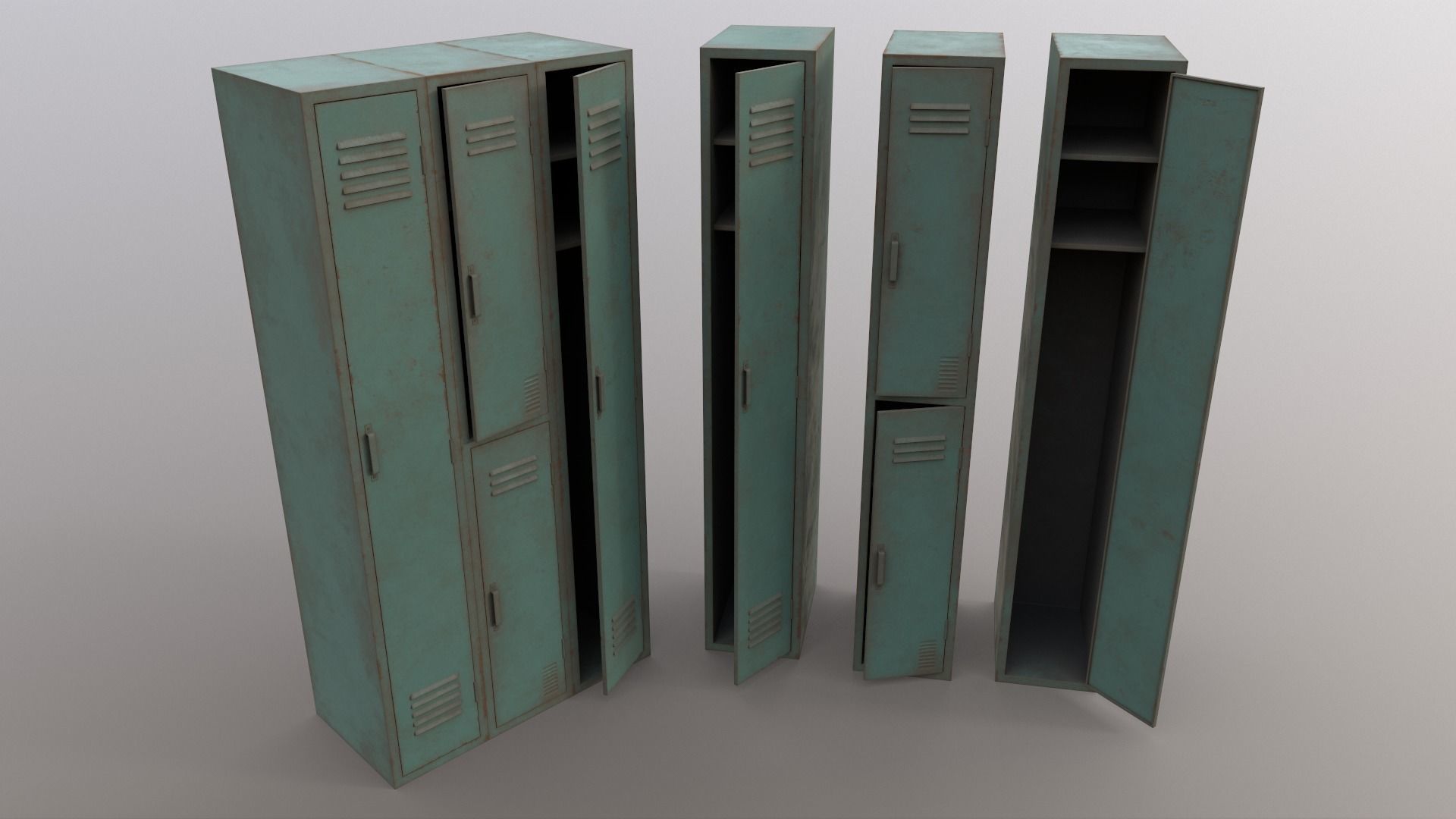 PBR School Gym Locker 04 - Green Light Low-poly 3D model_9