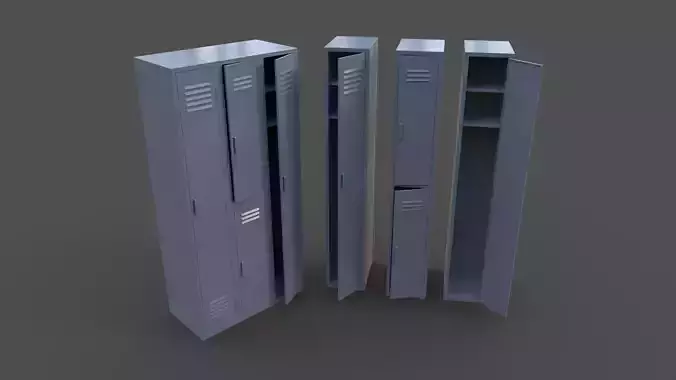 PBR School Gym Locker 04 - Grey Low-poly 3D model