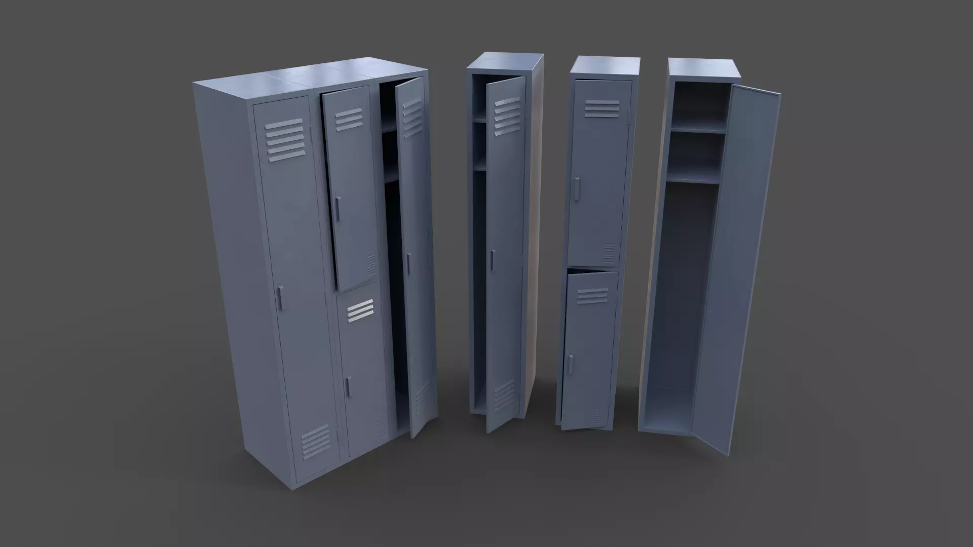 PBR School Gym Locker 04 - Grey Low-poly 3D model_0