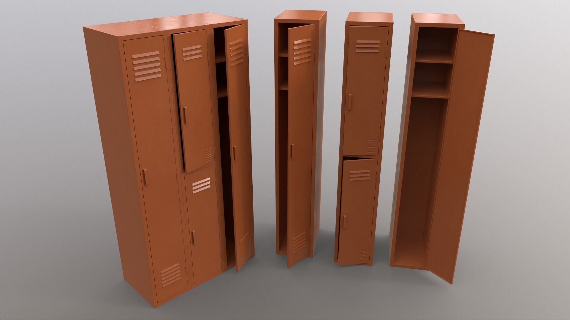 PBR School Gym Locker 04 - Orange Low-poly 3D model_8